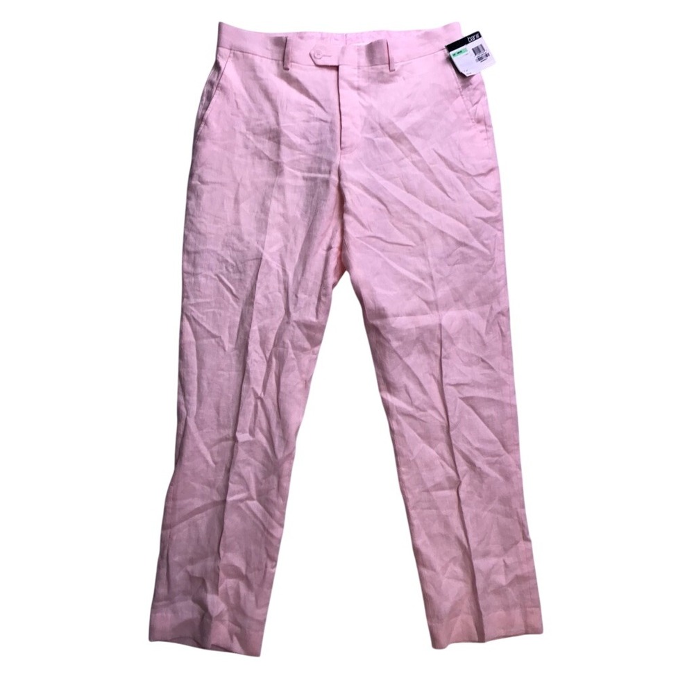 Bar III Linen Trousers Mens 34W 30L Pink Slim Fit Dress Pants Summer